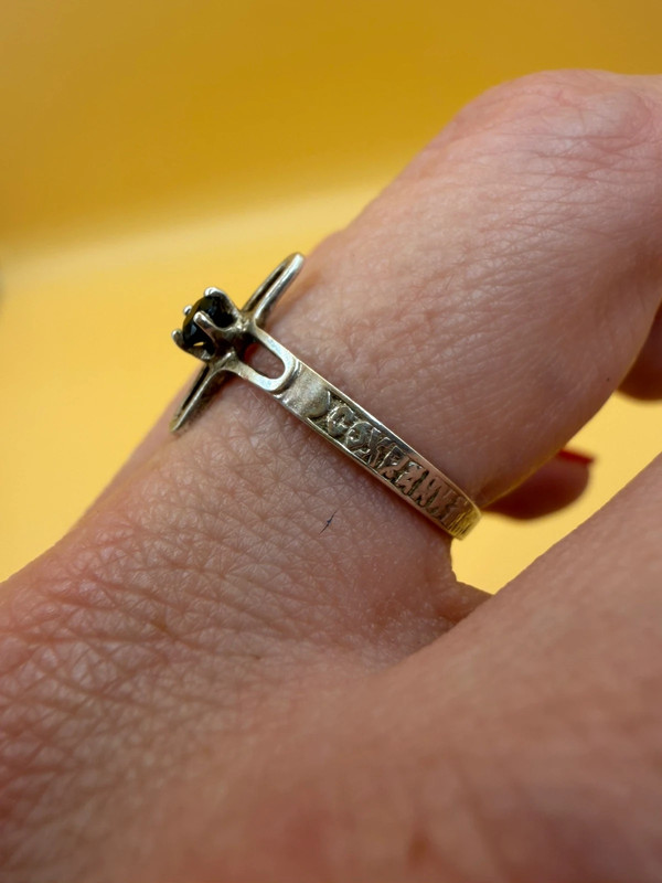 Religious ring with a cross and a blue stone, size N with the engraving: “Save and protect”#46