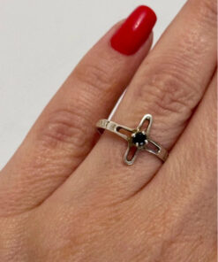 Religious ring with a cross and a blue stone, size N with the engraving: “Save and protect”#46