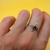 Religious ring with a cross and a blue stone, size N with the engraving: “Save and protect”#46