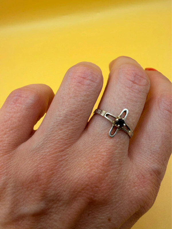 Religious ring with a cross and a blue stone, size N with the engraving: “Save and protect”#46