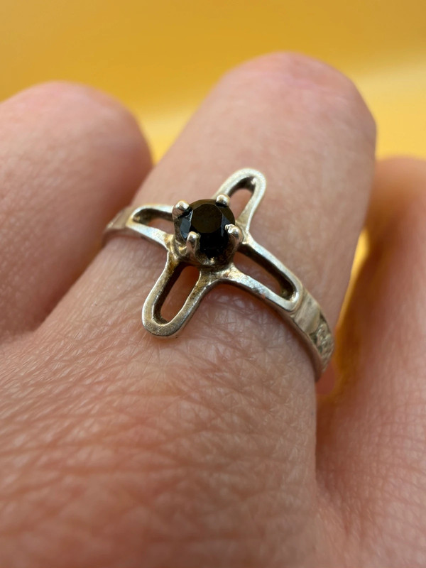 Religious ring with a cross and a blue stone, size N with the engraving: “Save and protect”#46