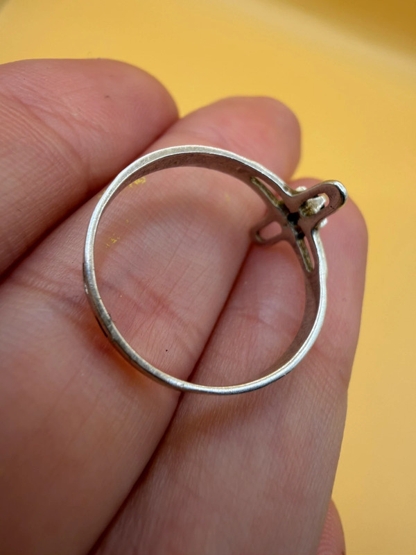 Religious ring with a cross and a blue stone, size N with the engraving: “Save and protect”#46