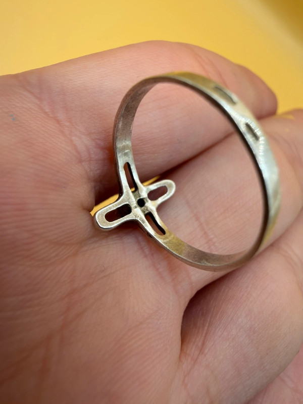 Religious ring with a cross and a blue stone, size N with the engraving: “Save and protect”#46