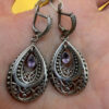 Silver earrings with amethyst, dangle style, weight 8.8 grams, new#46