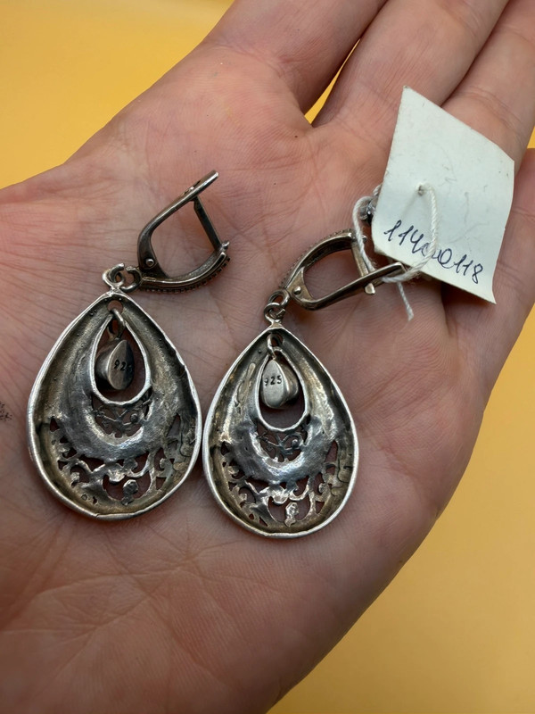 Silver earrings with amethyst, dangle style, weight 8.8 grams, new#46