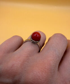 Natural coral sterling silver ring Uk size L#111
