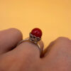 Natural coral sterling silver ring Uk size L#111