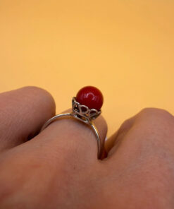 Natural coral sterling silver ring Uk size L