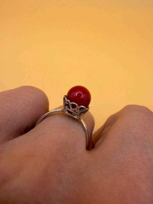Natural coral sterling silver ring Uk size L#111
