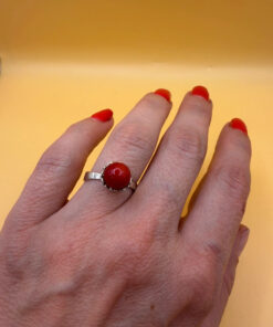 Natural coral sterling silver ring Uk size L#111