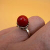 Natural coral sterling silver ring Uk size L#111