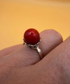 Natural coral sterling silver ring Uk size L