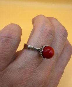 Natural coral sterling silver ring Uk size L