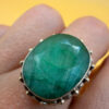 Vintage 925 Sterling Silver natural Emerald Gemstone Uk size O#111