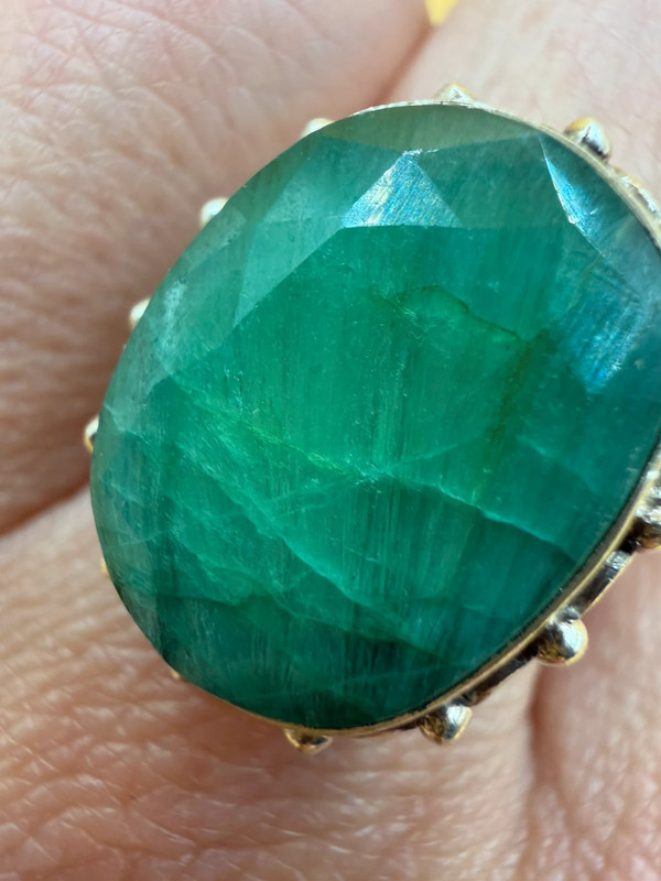 Vintage 925 Sterling Silver natural Emerald Gemstone Uk size O#111