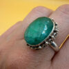 Vintage 925 Sterling Silver natural Emerald Gemstone Uk size O#111