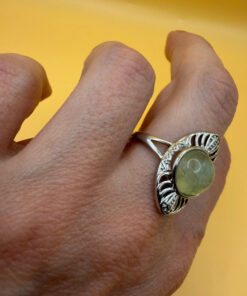 Nickel ring with natural prehnite, size O