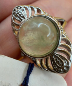 Nickel ring with natural prehnite, size O