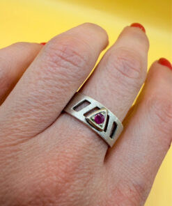 Sterling Silver Symbol Ring with Natural Ruby - Size Q#111