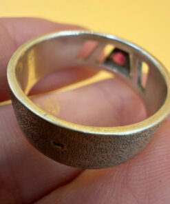 Sterling Silver Symbol Ring with Natural Ruby - Size Q