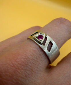 Sterling Silver Symbol Ring with Natural Ruby - Size Q#111