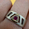 Sterling Silver Symbol Ring with Natural Ruby - Size Q#111