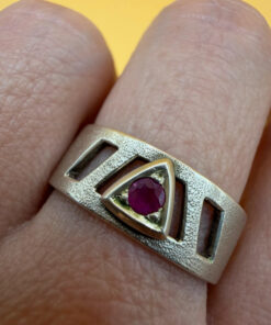 Sterling Silver Symbol Ring with Natural Ruby - Size Q