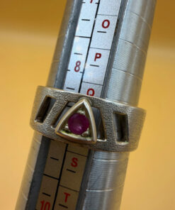 Sterling Silver Symbol Ring with Natural Ruby - Size Q