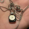 Vintage Emerald green dichroic fused glass pendant on a long sterling silver chain#138