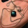 Vintage Emerald green dichroic fused glass pendant on a long sterling silver chain#138
