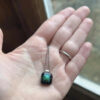 Vintage Emerald green dichroic fused glass pendant on a long sterling silver chain#138