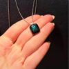 Vintage Emerald green dichroic fused glass pendant on a long sterling silver chain#138