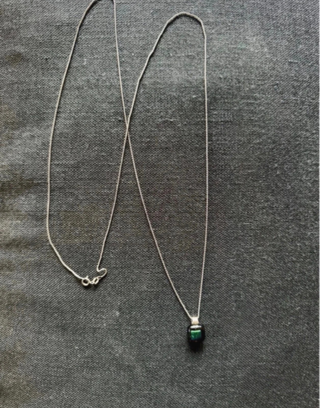 Vintage Emerald green dichroic fused glass pendant on a long sterling silver chain#138
