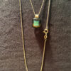 Vintage Emerald green dichroic fused glass pendant on a long sterling silver chain#138