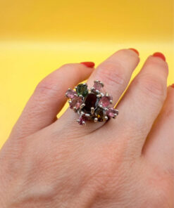 Natural Tourmaline Ring, 925 sterling silver, multi color natural tourmaline ring Uk size K#133