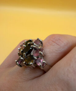 Natural Tourmaline Ring, 925 sterling silver, multi color natural tourmaline ring Uk size K