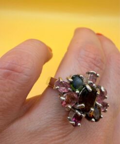 Natural Tourmaline Ring, 925 sterling silver, multi color natural tourmaline ring Uk size K