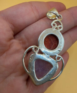 Wonderful silver angel pendant with red jasper and amethyst. Brings happiness. #134