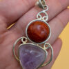 Wonderful silver angel pendant with red jasper and amethyst. Brings happiness. #134