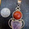 Wonderful silver angel pendant with red jasper and amethyst. Brings happiness. #134