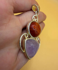 Wonderful silver angel pendant with red jasper and amethyst. Brings happiness