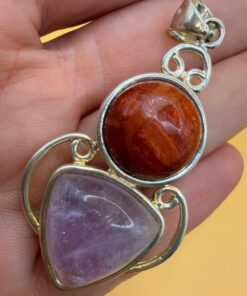 Wonderful silver angel pendant with red jasper and amethyst. Brings happiness