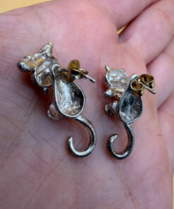 Sterling Silver Cat Clinging earrings Front back Cat Pet Lover Unique #143