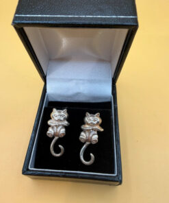 Sterling Silver Cat Clinging earrings Front back Cat Pet Lover Unique #143