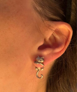 Sterling Silver Cat Clinging earrings Front back Cat Pet Lover Unique
