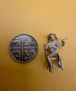 Vintage Charm  pendant Spanish Guitar Man in Chair Sterling Silver#6