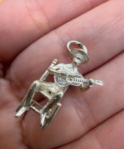 Vintage Charm pendant Spanish Guitar Man in Chair Sterling Silver