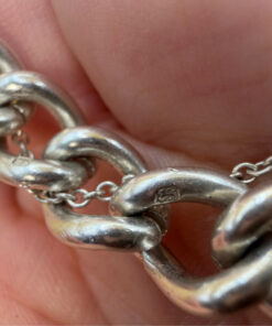 English Vintage 925 Sterling Silver Thick Curb Link Chain Bracelet