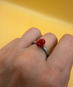 Uk size P sterling silver ring with coral rose #8