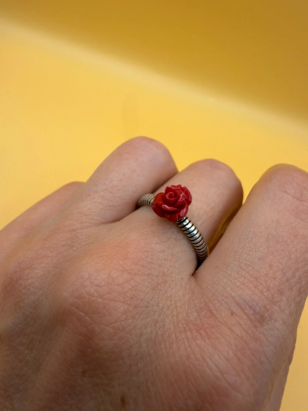Uk size P sterling silver ring with coral rose #8
